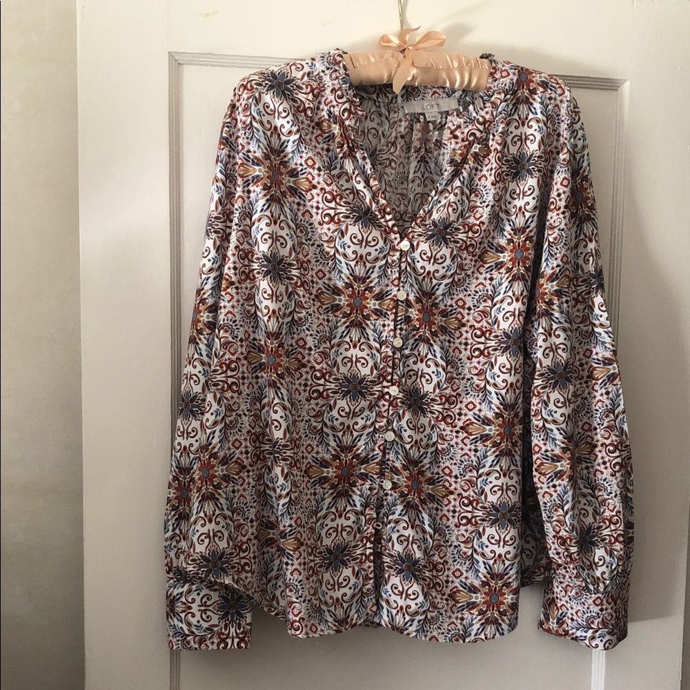 LOFT Red and Blue Patterned Top